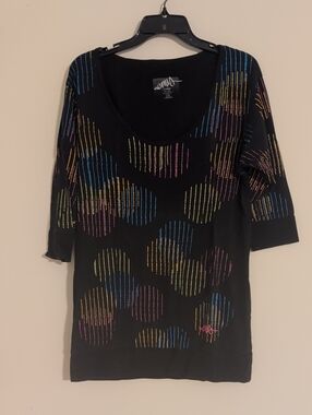 Black Scoop Neck Neon Dot Top by Nomis